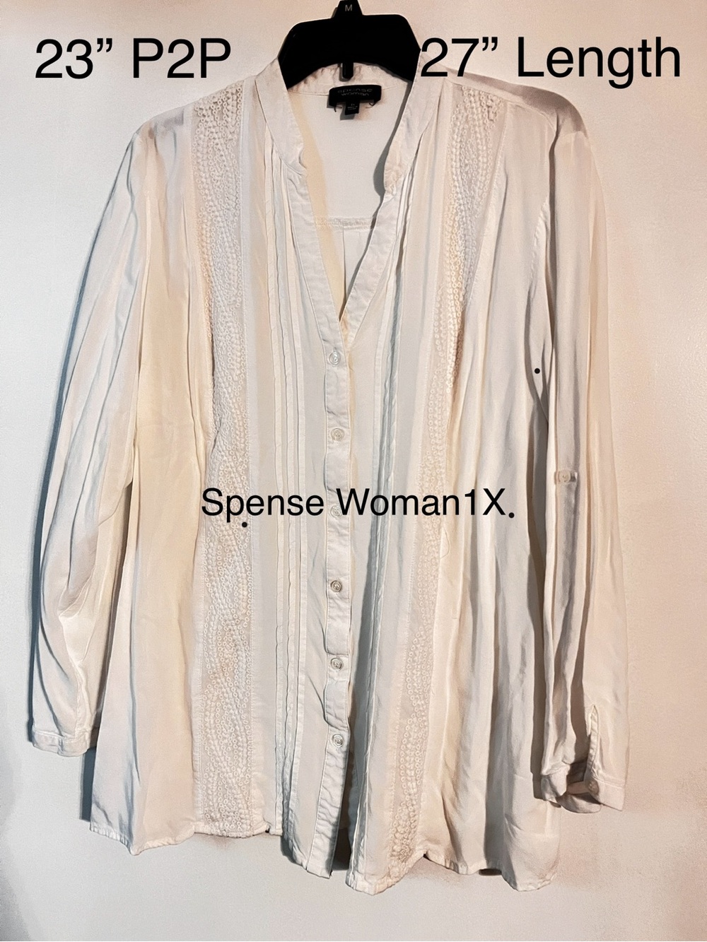 Spense Women's White Button-Front Embroidered Tunic 1X